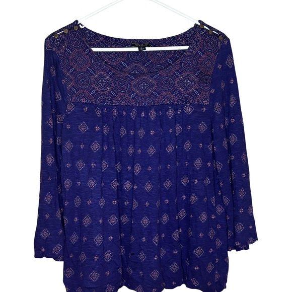 Lucky Brand Deep Purple Patterned Blouse - Picture 1 of 7